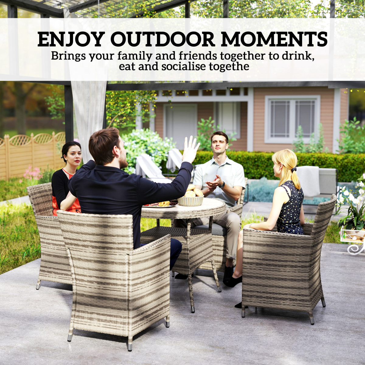 4-Piece Grey Rattan Dining Set with Cushions - Perfect for Outdoor Gatherings