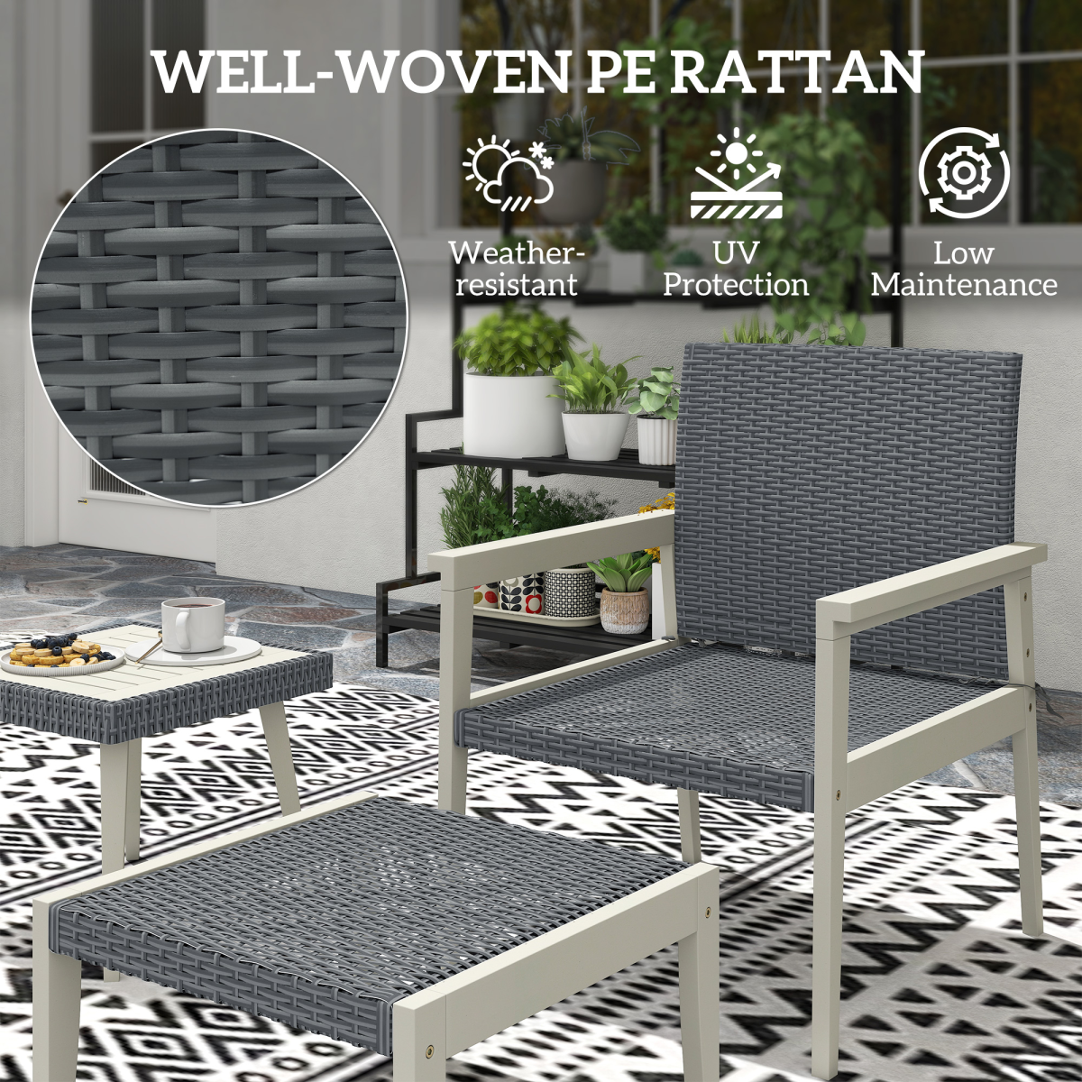 5-Piece Rattan Patio Set with Stylish Acacia Wood Coffee Table