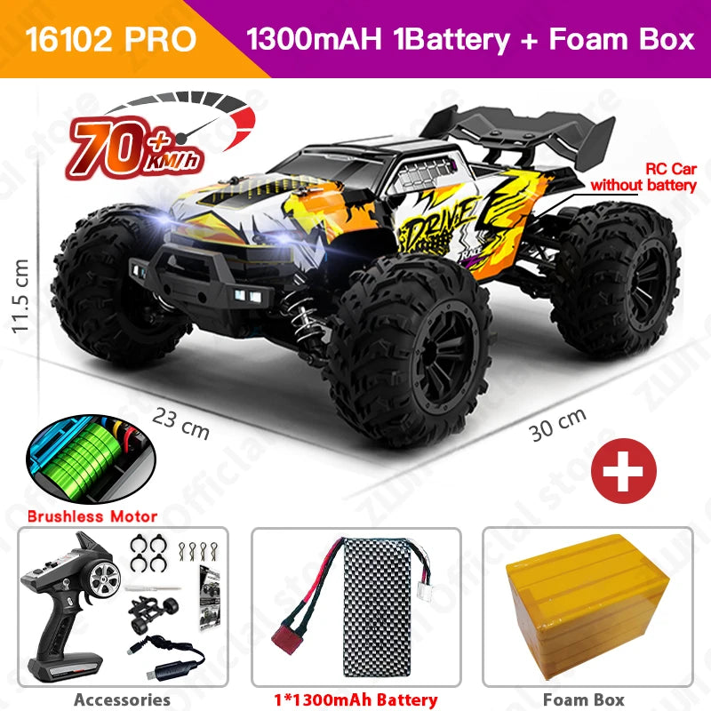 High-Speed 1:16 4WD RC Drift Monster Truck - 70KM/H Remote Control Car with LED for Kids - Wltoys 144001 Compatible