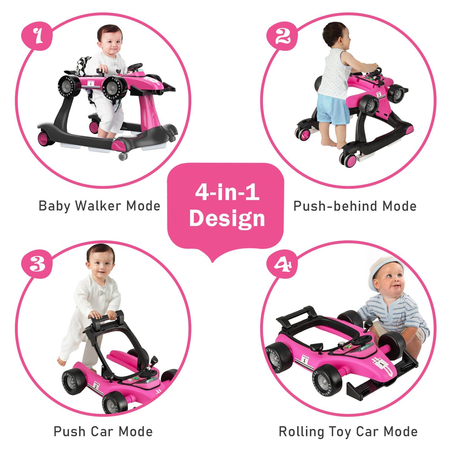 Versatile 4-In-1 Baby Push Walker - Adjustable Height & Speed for Growing Toddlers