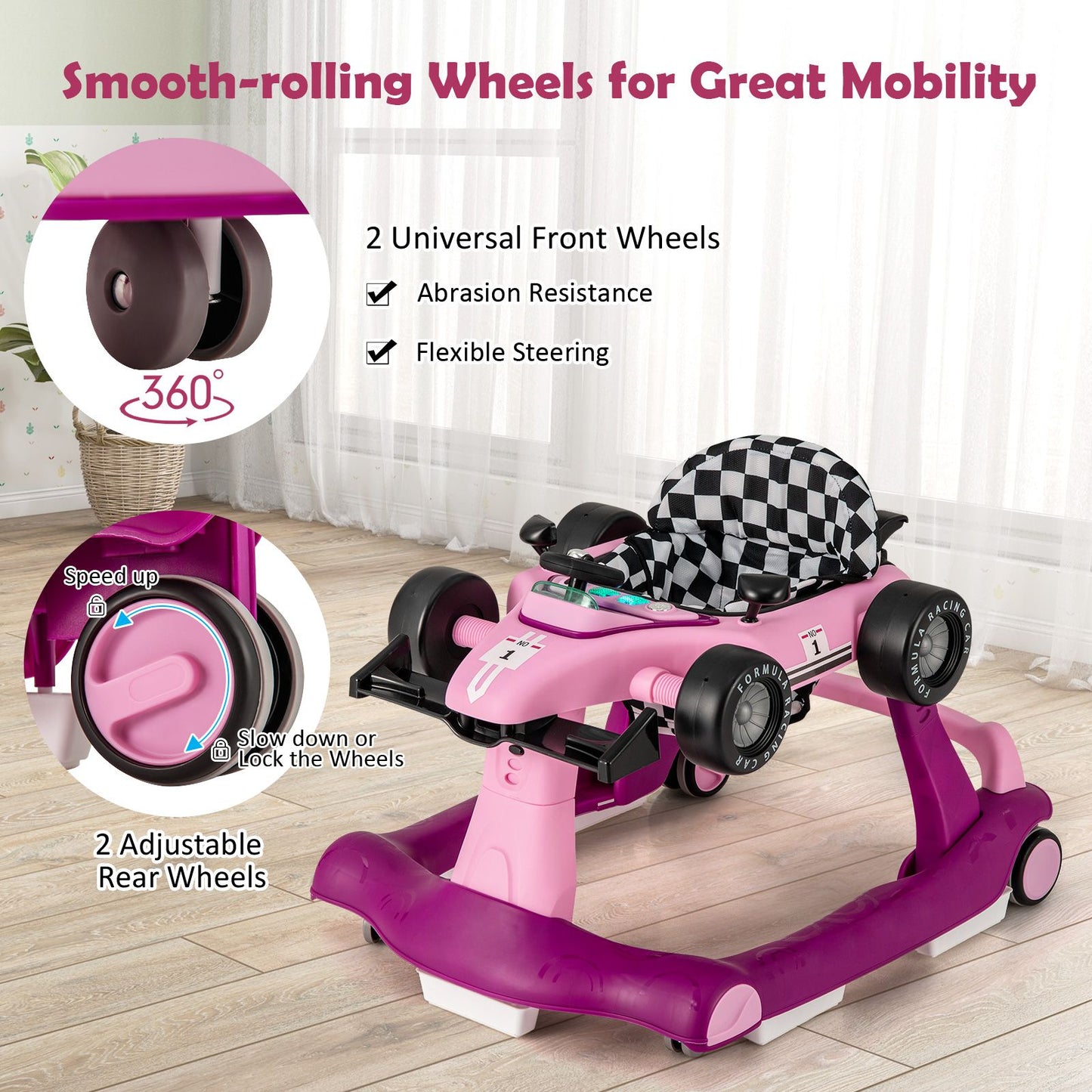 Versatile 4-In-1 Baby Push Walker - Adjustable Height & Speed for Growing Toddlers