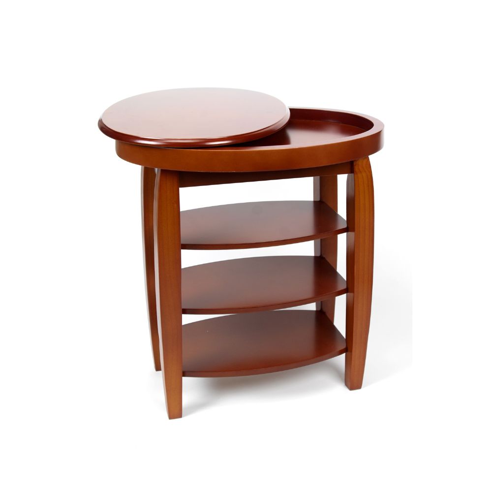 Swivel Top Side Table with Hidden Storage – Mahogany or Oak Finish