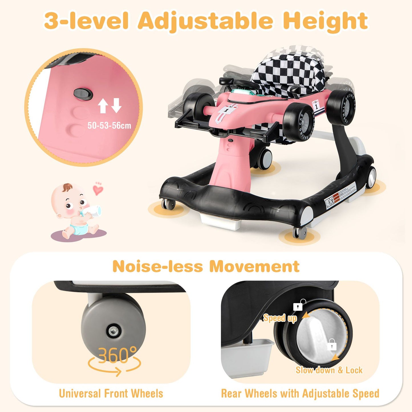 Versatile 4-In-1 Baby Push Walker - Adjustable Height & Speed for Growing Toddlers