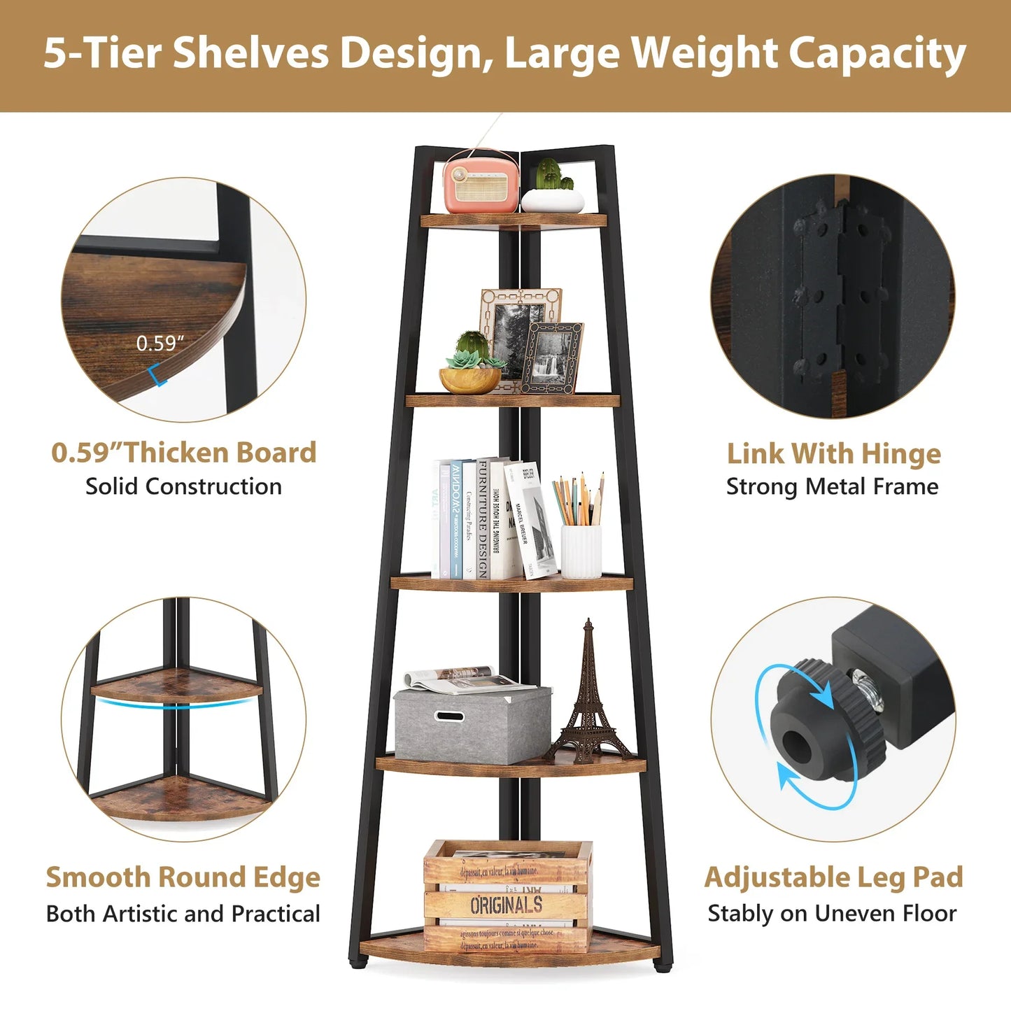 Bookcase Corner Book Shelf Rack Wood Bookshelf Storage Shelves