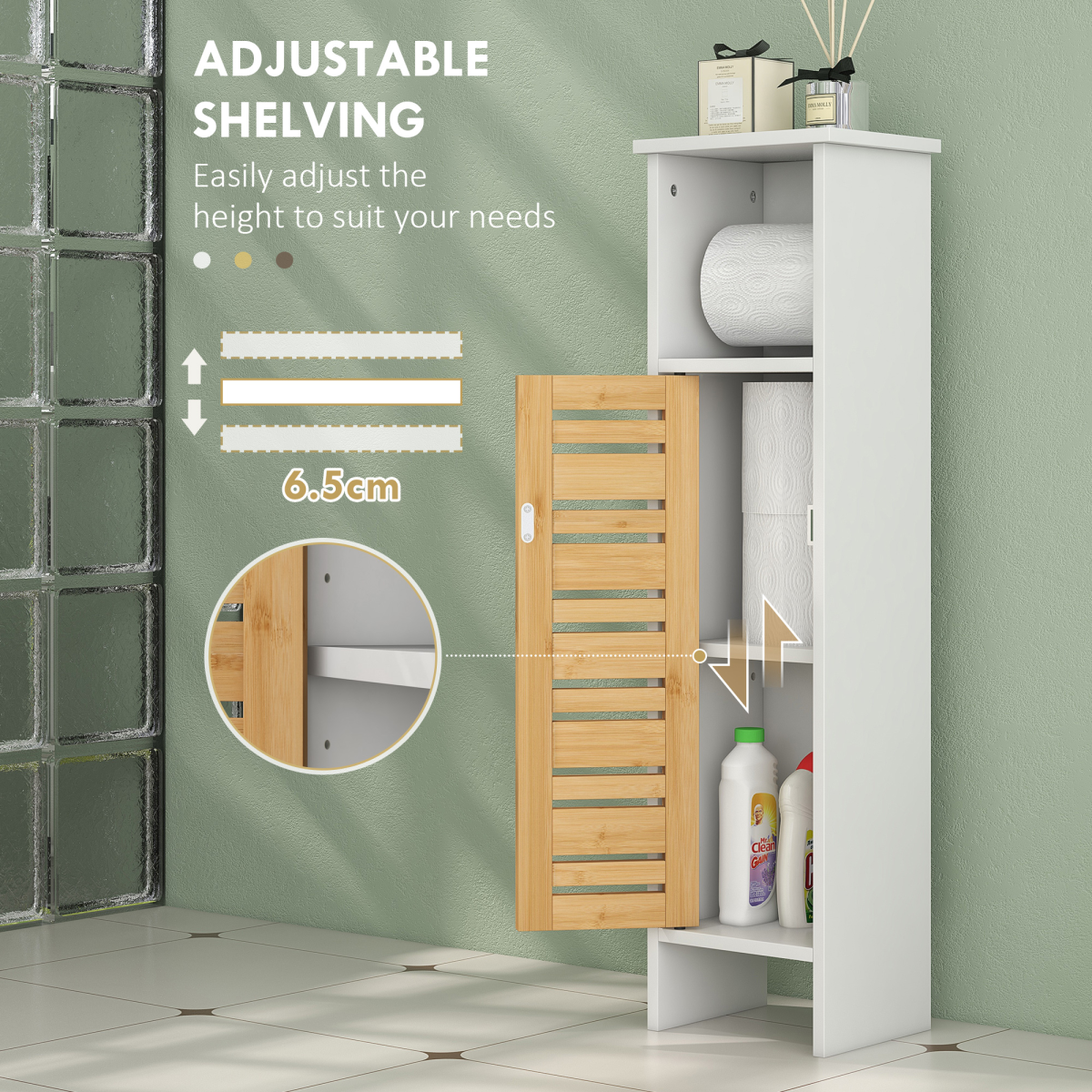 Slim Bathroom Cabinet: Stylish Space Saver with Adjustable Shelves