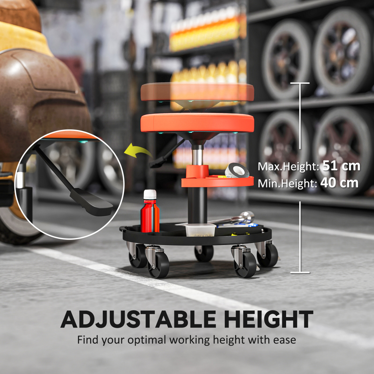 Yellow Rolling Mechanic Stool - 135kg Capacity & Pneumatic Height Adjust