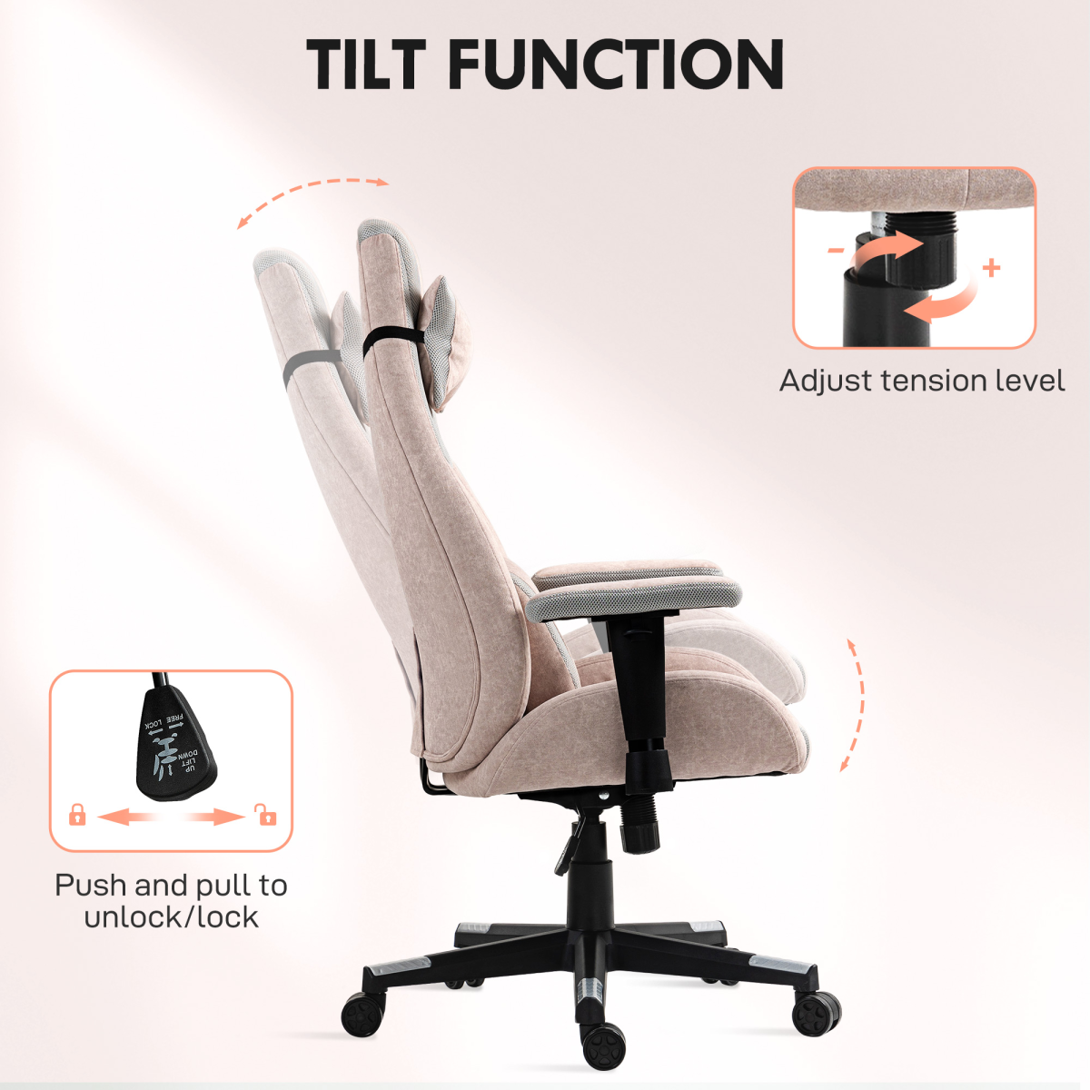 Curved Pink Gaming Chair with Lumbar Support & Swivel Wheels