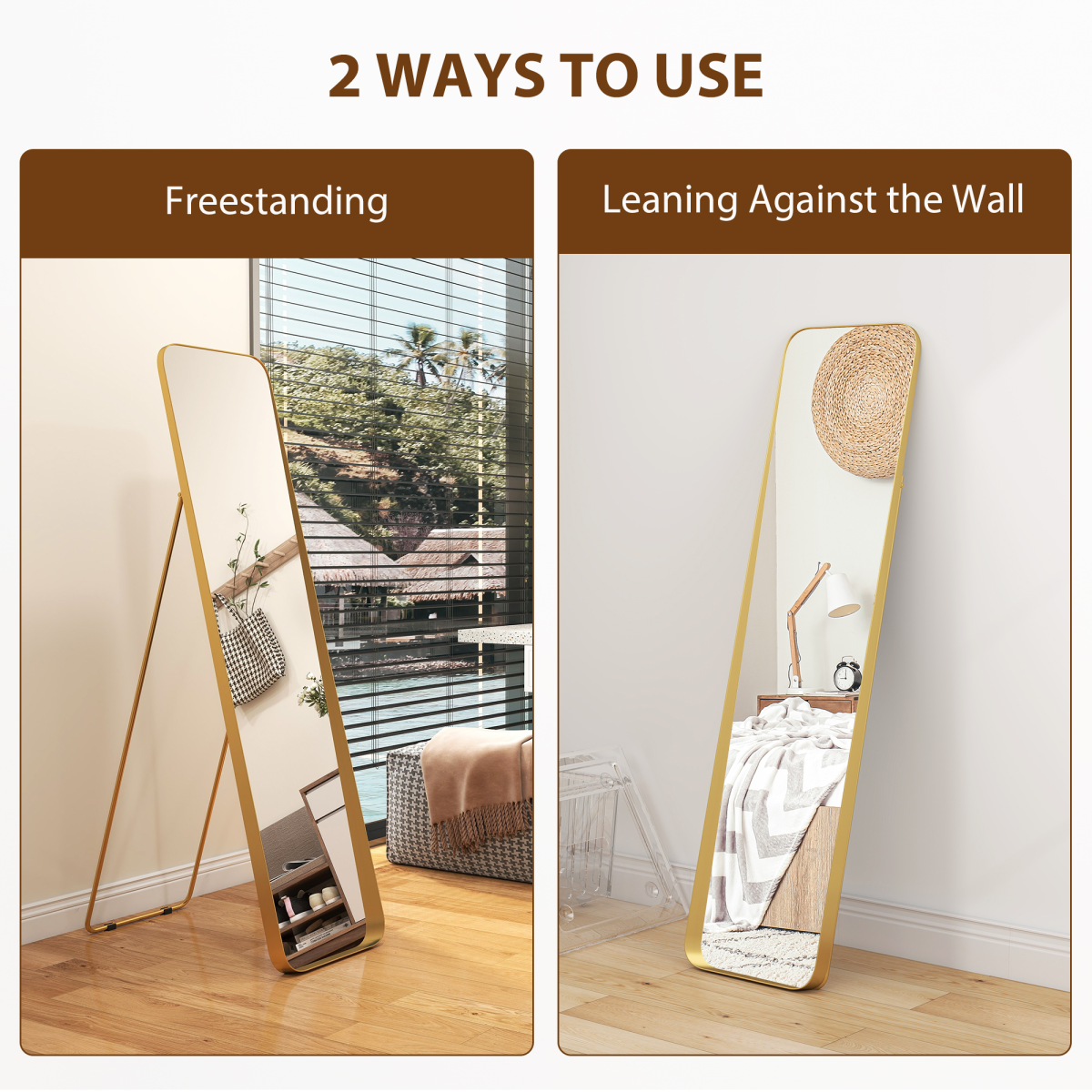Stylish Full Length Gold-Tone Mirror - 40x160 cm, Elegant & Safe!