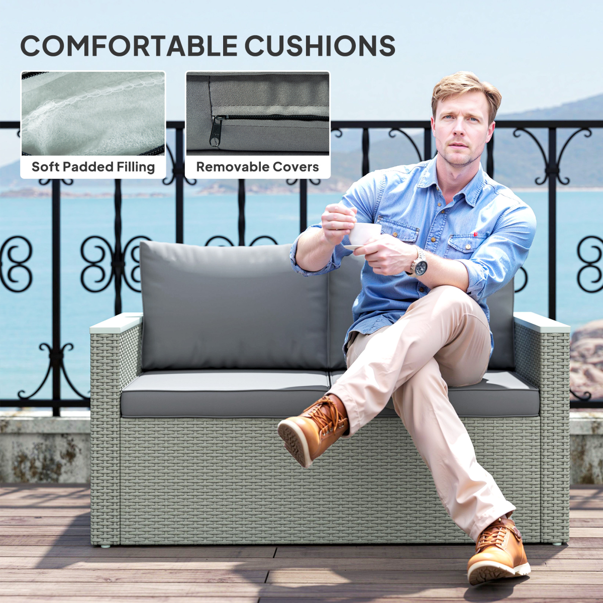 Chic 4-Piece Rattan Garden Set with Cushions - Light Grey Comfort!