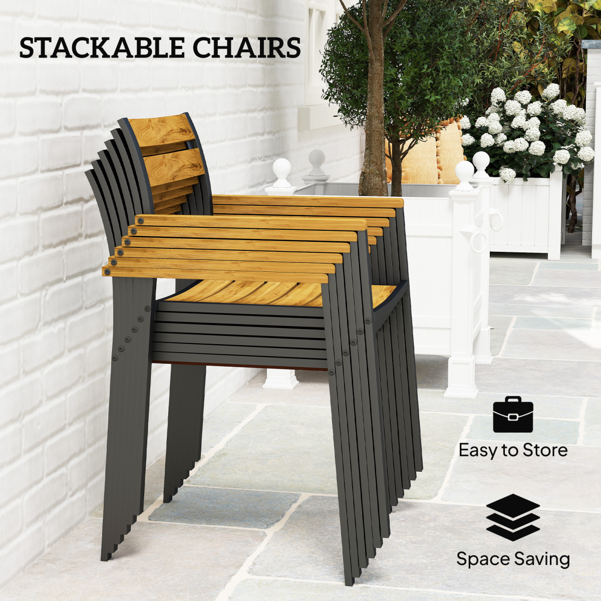 Chic 7-Piece Garden Dining Set: Table & 6 Stacking Chairs, Brown