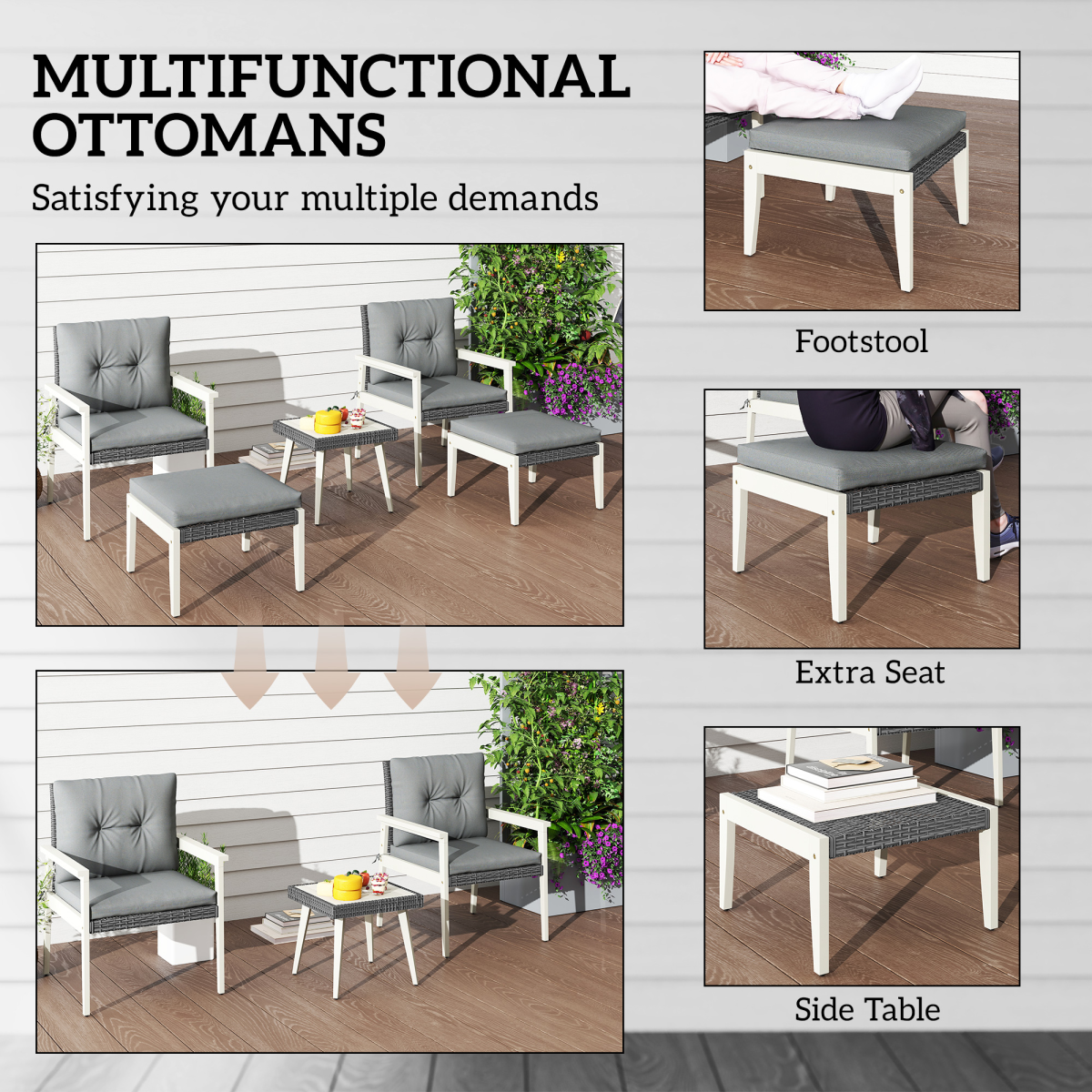 5-Piece Rattan Patio Set with Stylish Acacia Wood Coffee Table