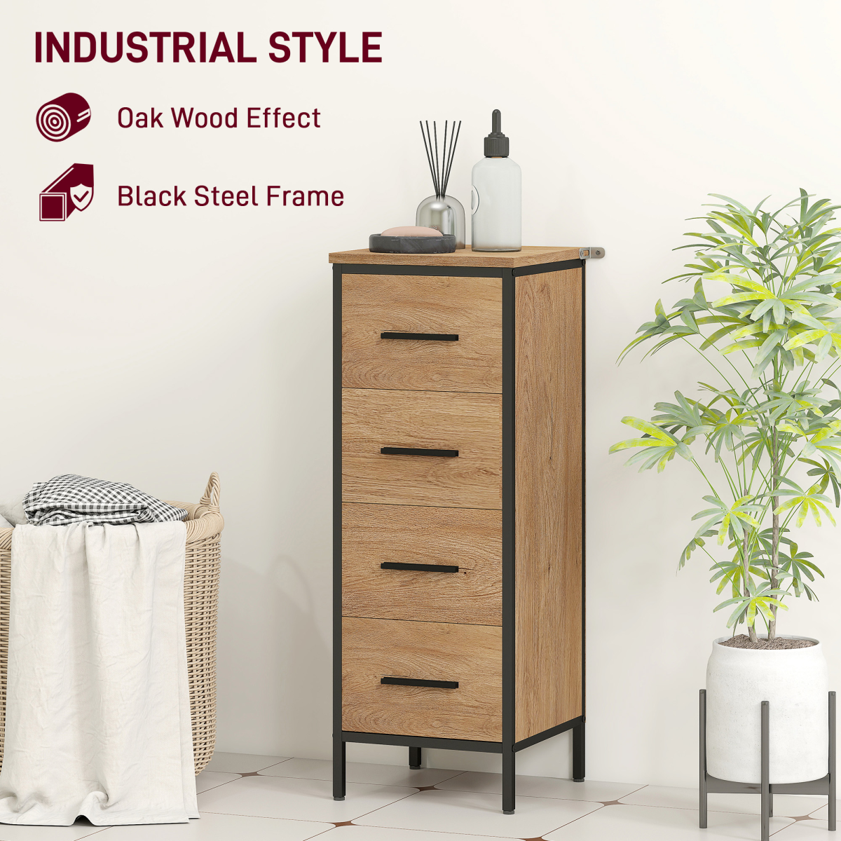 Slim Oak Bathroom Storage Cabinet with 4 Drawers – Space-Saving Solution!