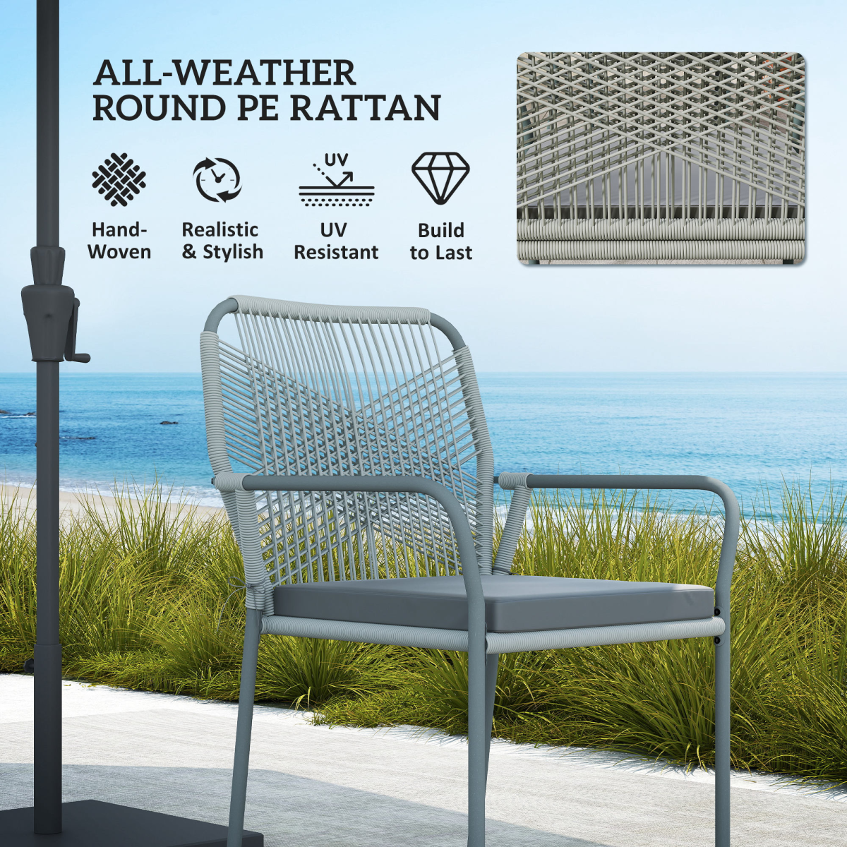 5-Piece Chic Light Grey PE Rattan Garden Dining Set with Cushions