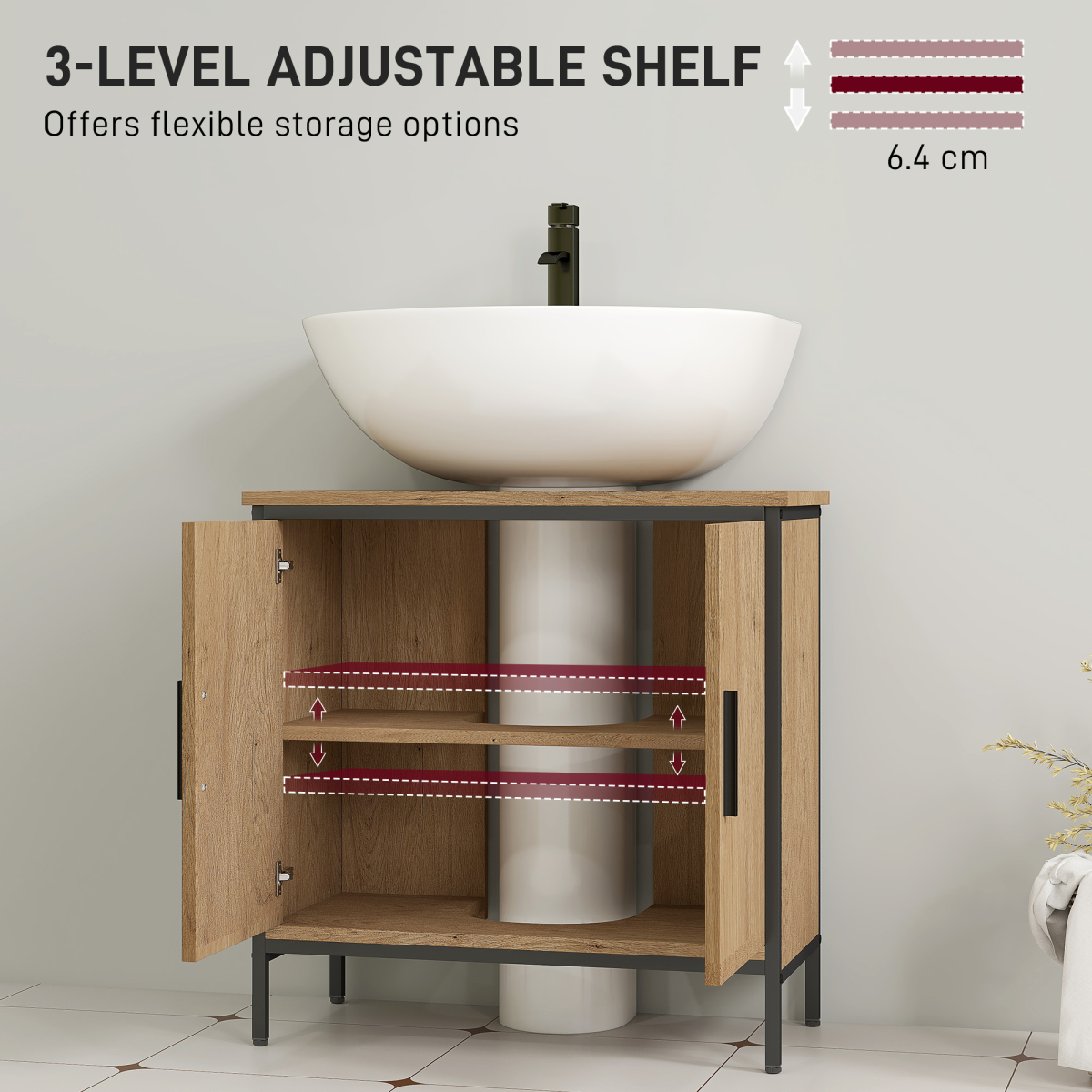 Chic Oak Under Sink Cabinet with Adjustable Shelf & Dual Doors