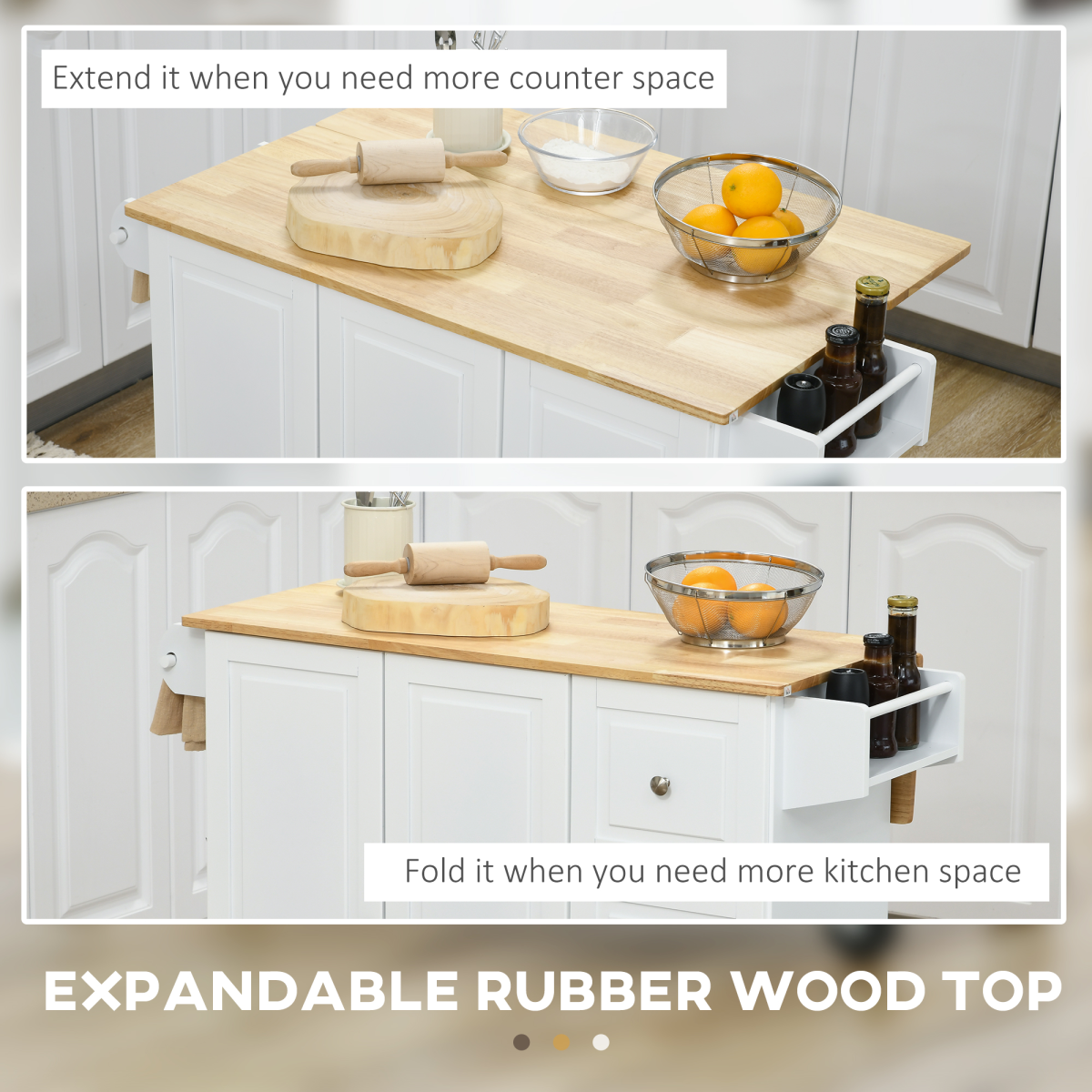 Versatile Rolling Kitchen Island Cart with Drop Leaf & Ample Storage
