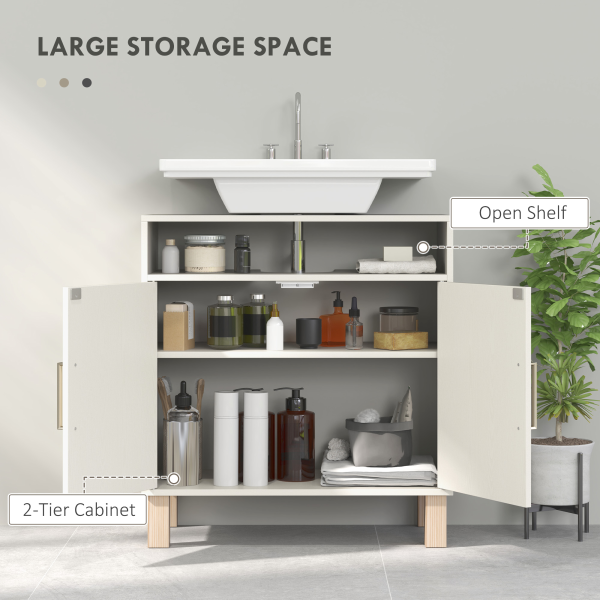 Chic Under Sink Bathroom Cabinet - Cream White & Adjustable Storage