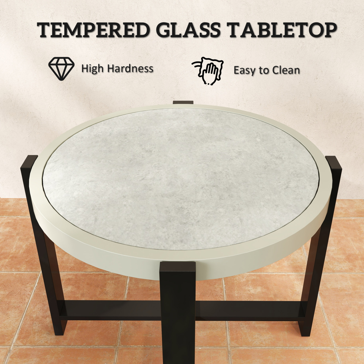 Chic Faux Marble Garden End Table - Modern Light Grey Design