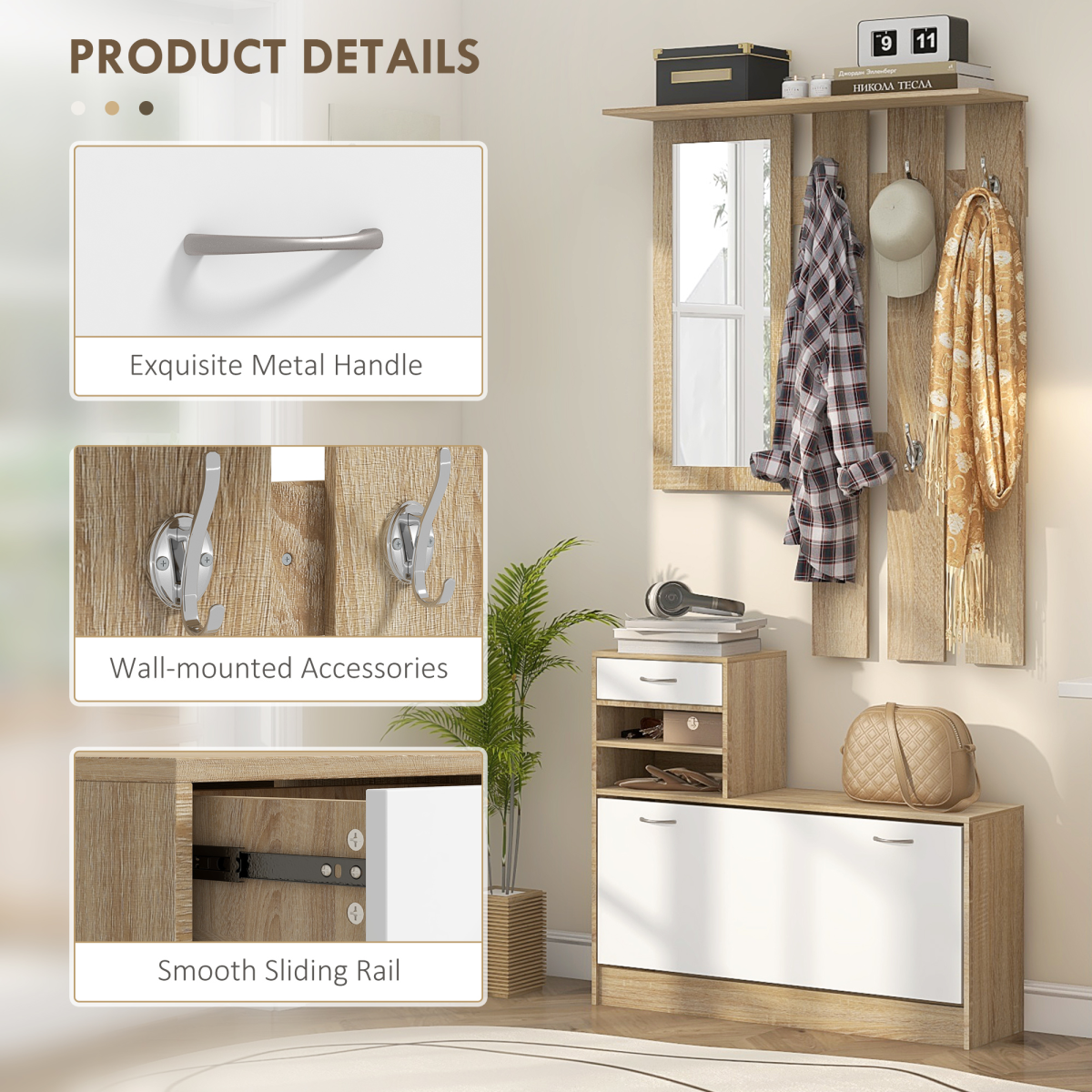 Transform Your Entryway: 3-in-1 Hallway Organizer with Shoe Cabinet & Mirror