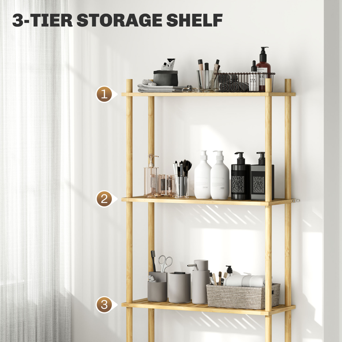 Maximize Space: Bamboo Over Toilet Storage Unit with 3 Shelves