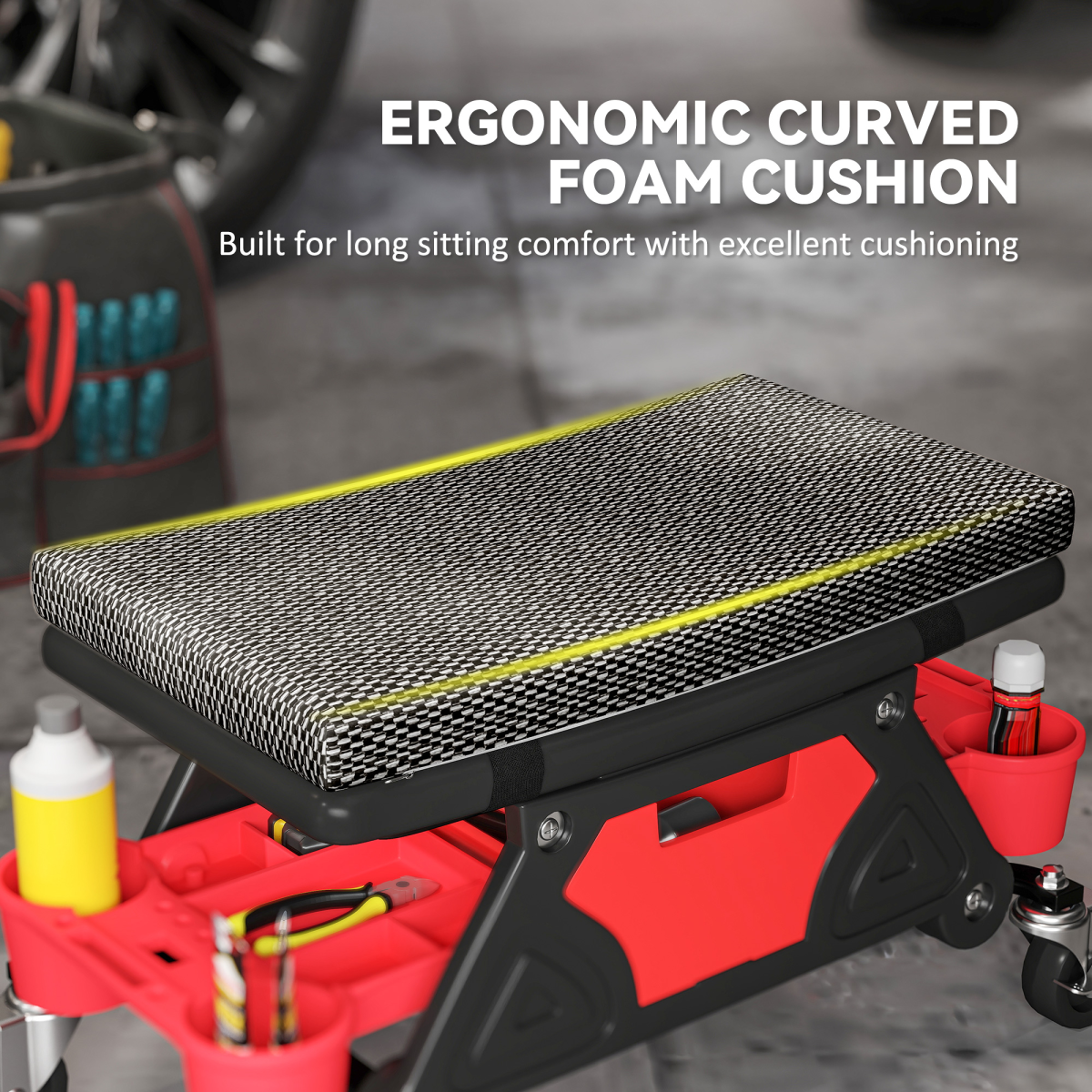 Ultimate Mechanic Rolling Stool - 135kg Capacity, Tool Organizer, Comfort!