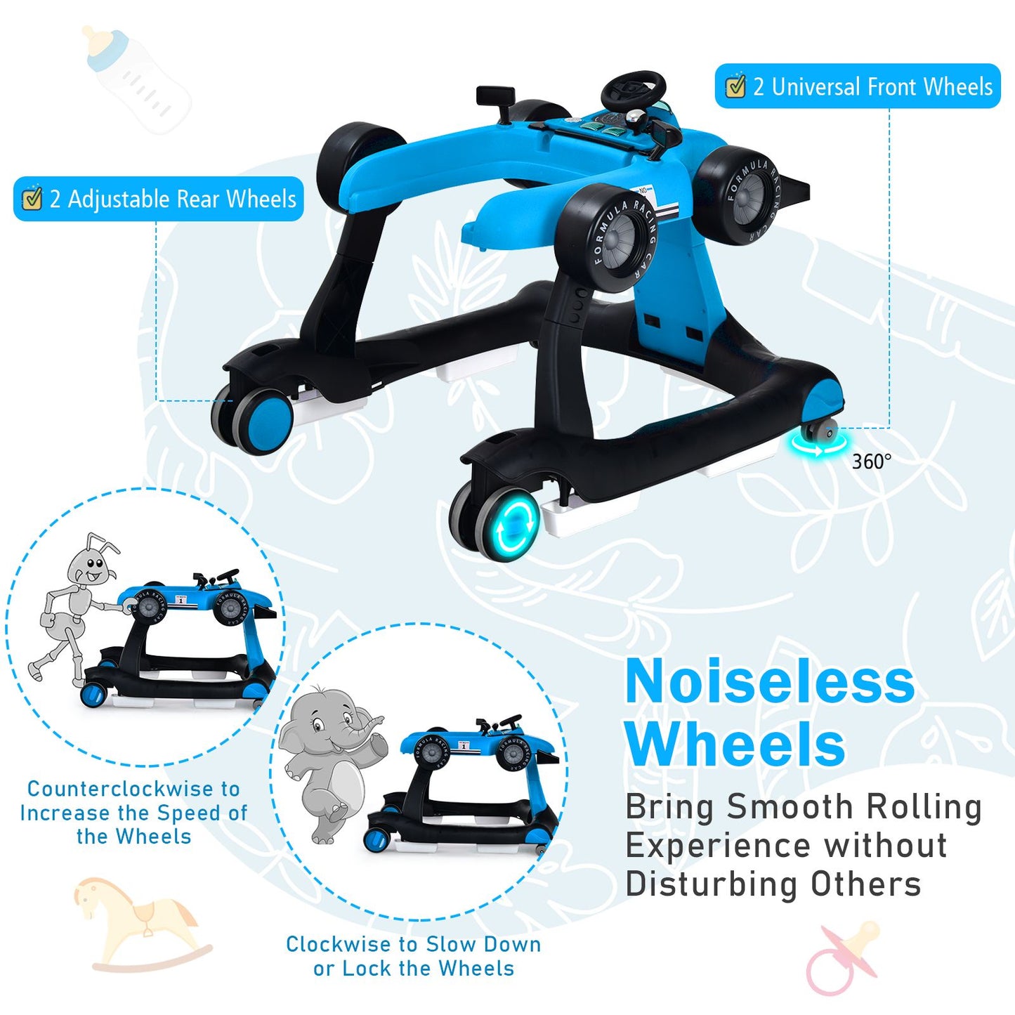 Versatile 4-In-1 Baby Push Walker - Adjustable Height & Speed for Growing Toddlers