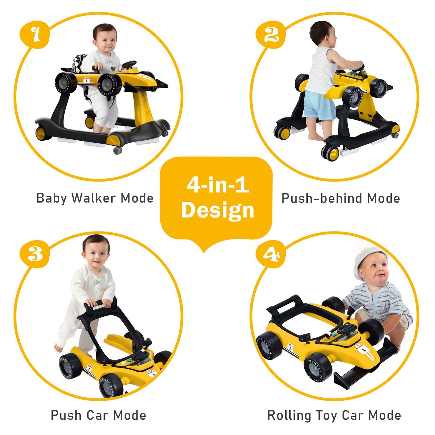 Versatile 4-In-1 Baby Push Walker - Adjustable Height & Speed for Growing Toddlers