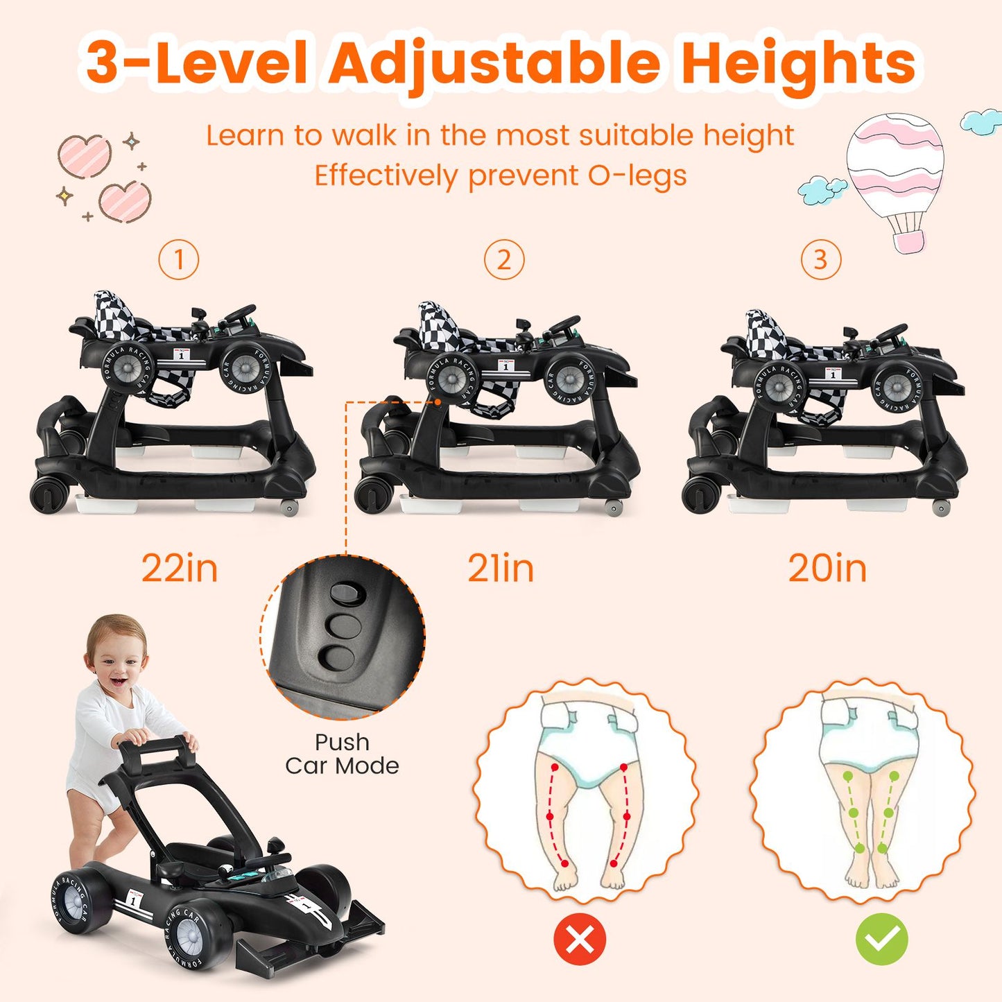 Versatile 4-In-1 Baby Push Walker - Adjustable Height & Speed for Growing Toddlers