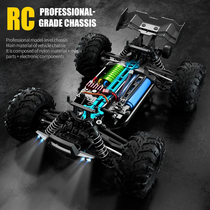 High-Speed 1:16 4WD RC Drift Monster Truck - 70KM/H Remote Control Car with LED for Kids - Wltoys 144001 Compatible