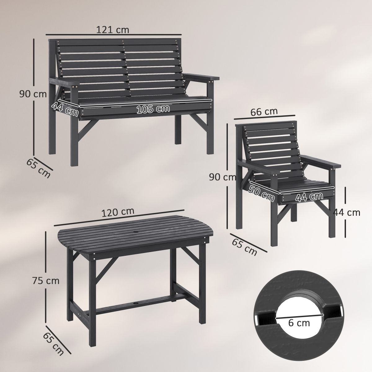 5-Piece Wooden Patio Dining Set with Umbrella Hole - Grey Elegance