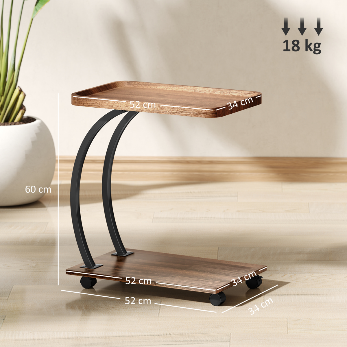 Versatile C-Shaped Side Table with Storage & Wheels for Any Room