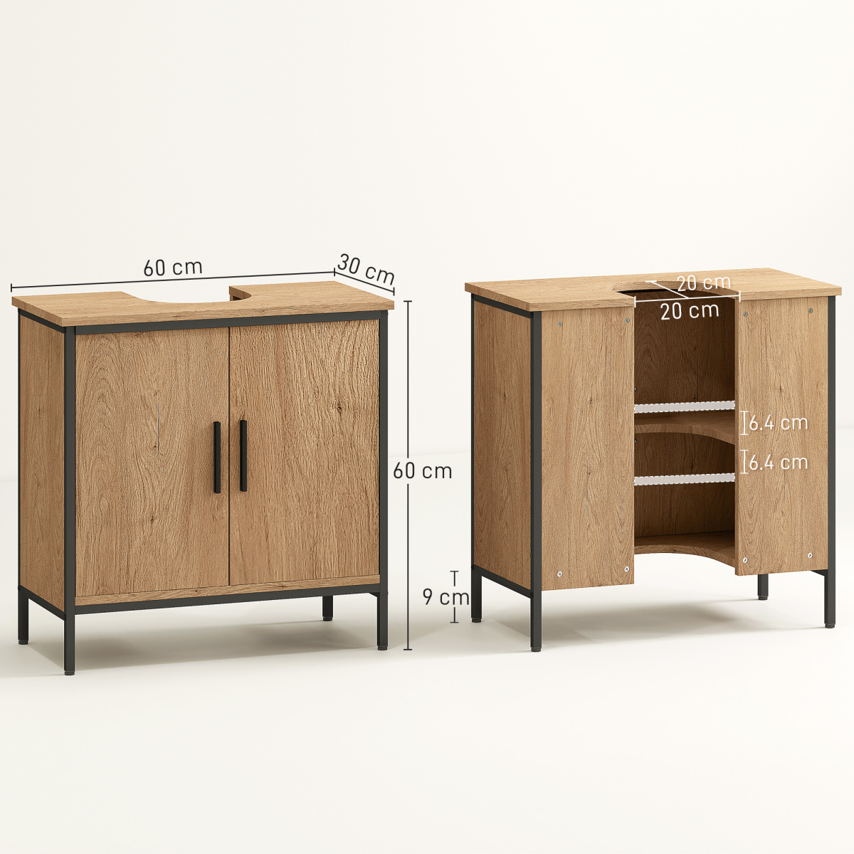 Chic Oak Under Sink Cabinet with Adjustable Shelf & Dual Doors