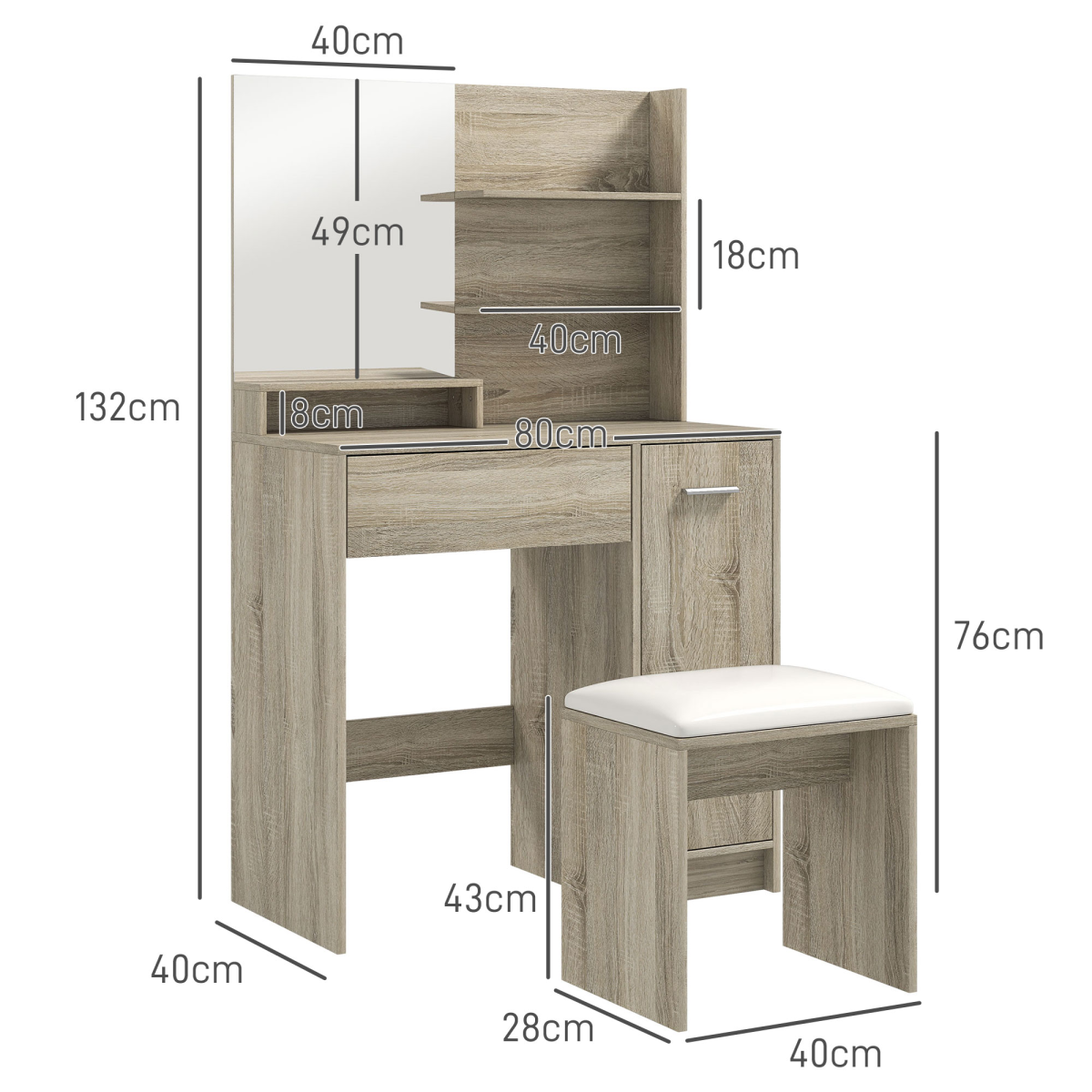 Vanity Set: Elegant Dressing Table with Mirror & Plush Stool
