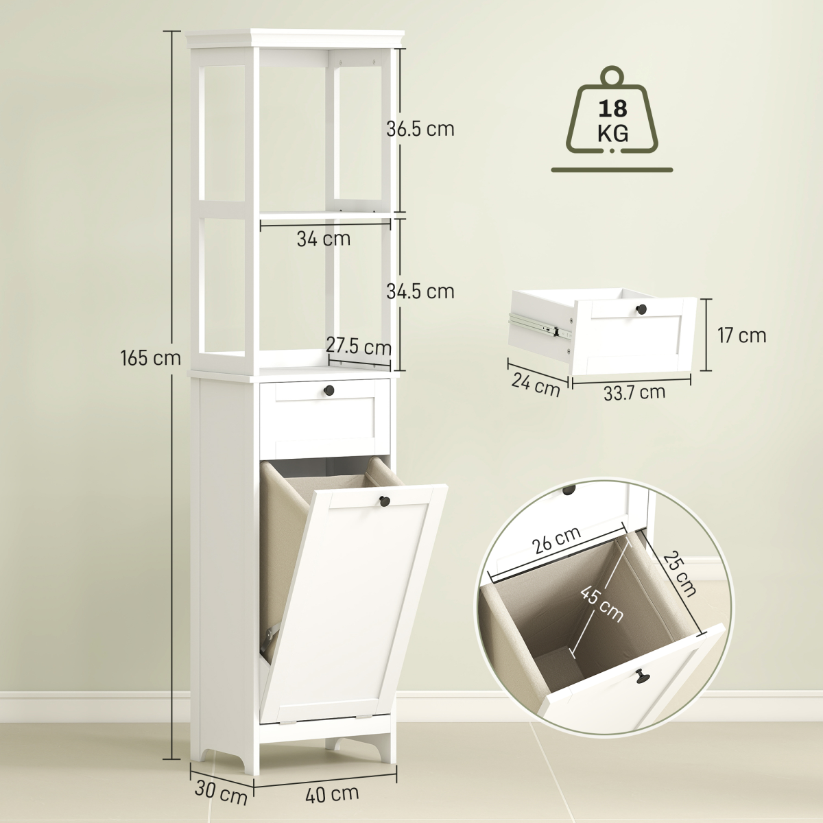 Slim Bathroom Storage: Stylish Unit with Tilt-Out Laundry Drawer