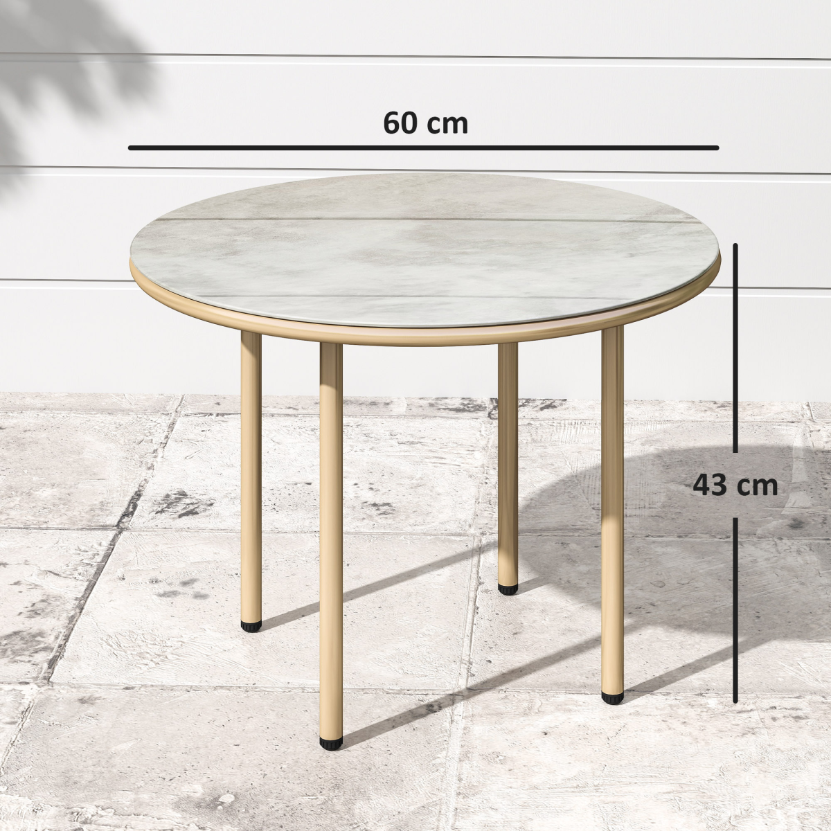 Chic Round Table with Elegant Faux Marble Glass Top - Beige