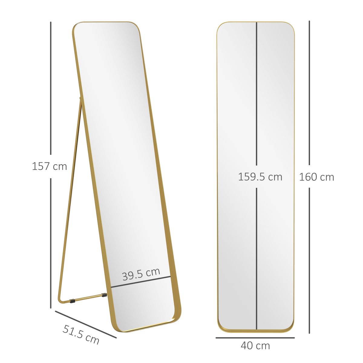 Stylish Full Length Gold-Tone Mirror - 40x160 cm, Elegant & Safe!