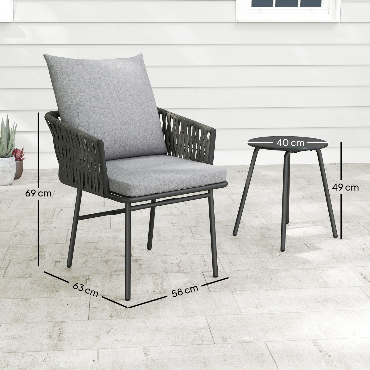 5-Piece Rattan Bistro Set - Stylish Outdoor Table & Cushions in Grey