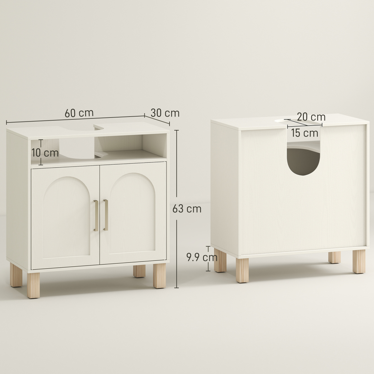 Chic Under Sink Bathroom Cabinet - Cream White & Adjustable Storage