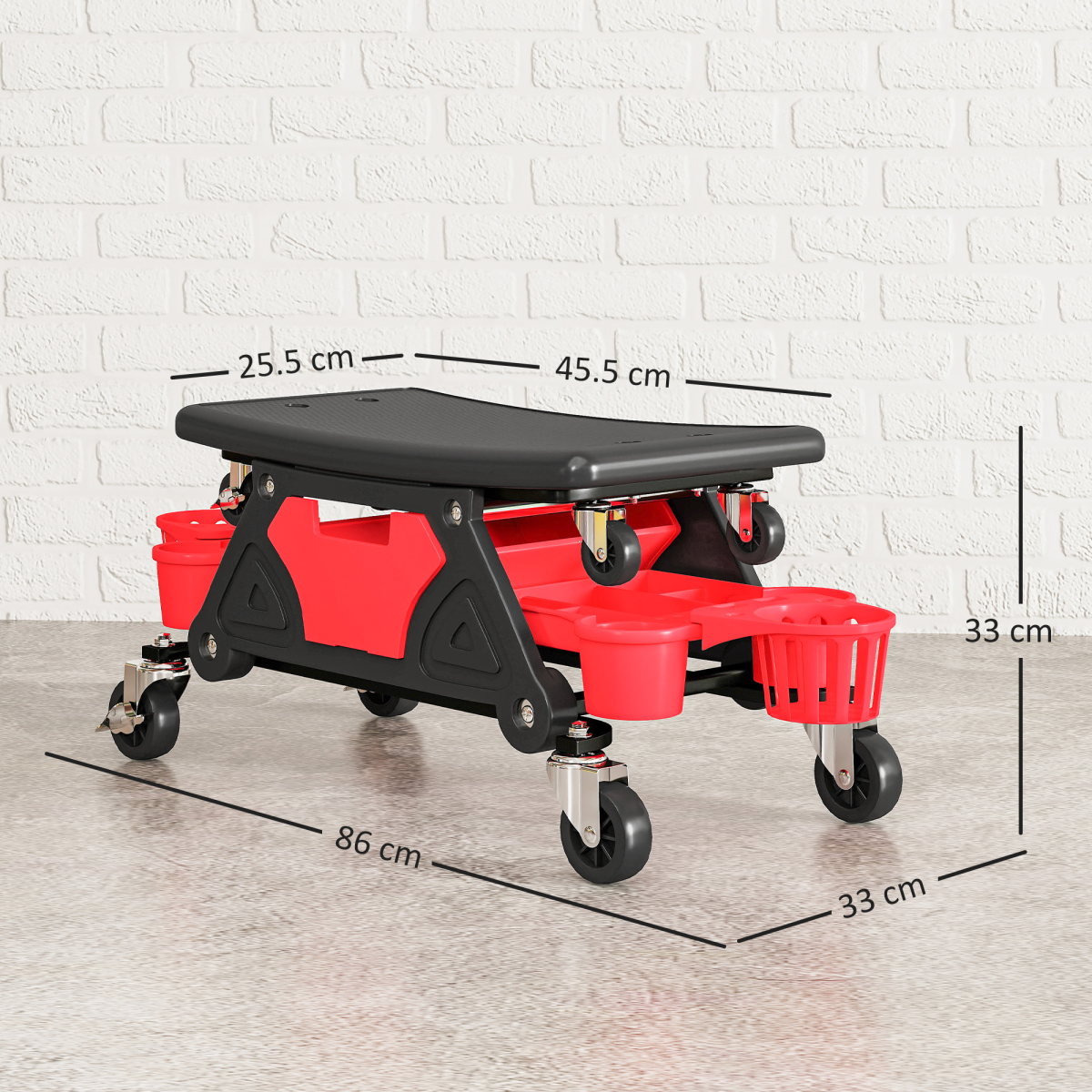 Heavy-Duty Rolling Mechanic Stool with Storage - 135kg, Red
