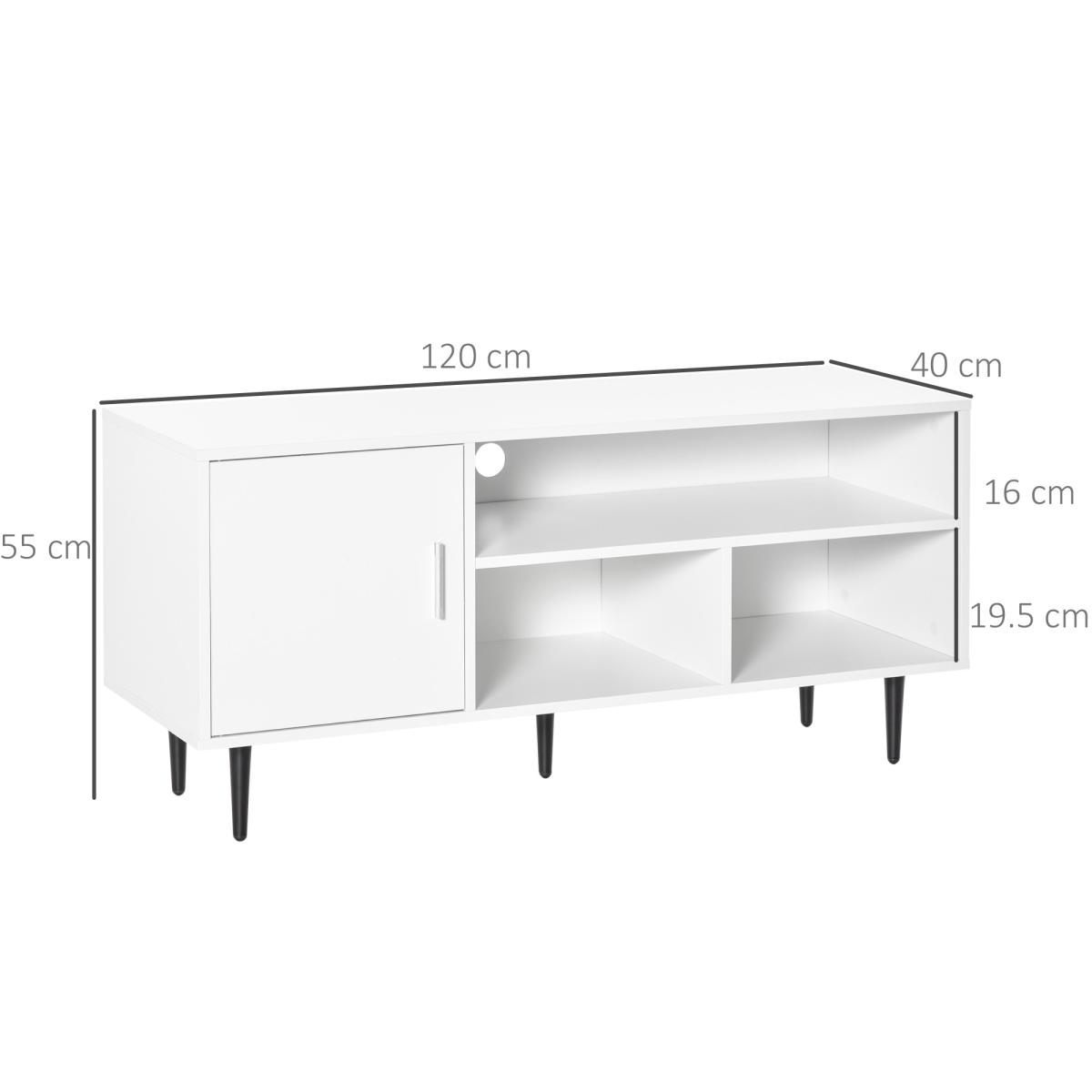 Sleek White TV Stand with Storage, Cable Management & Modern Design