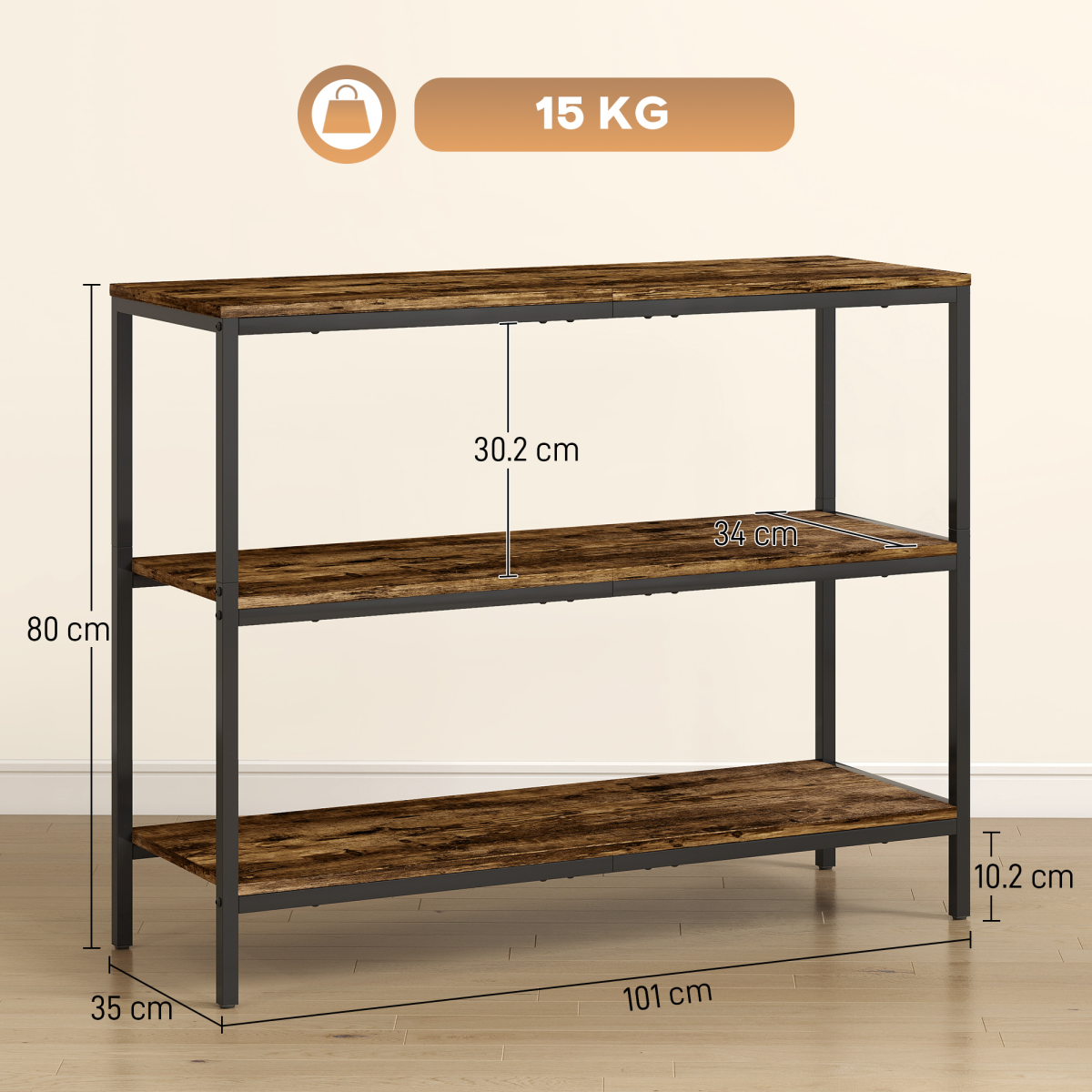 Rustic Industrial 3-Tier Console Table - Stylish Storage Solution