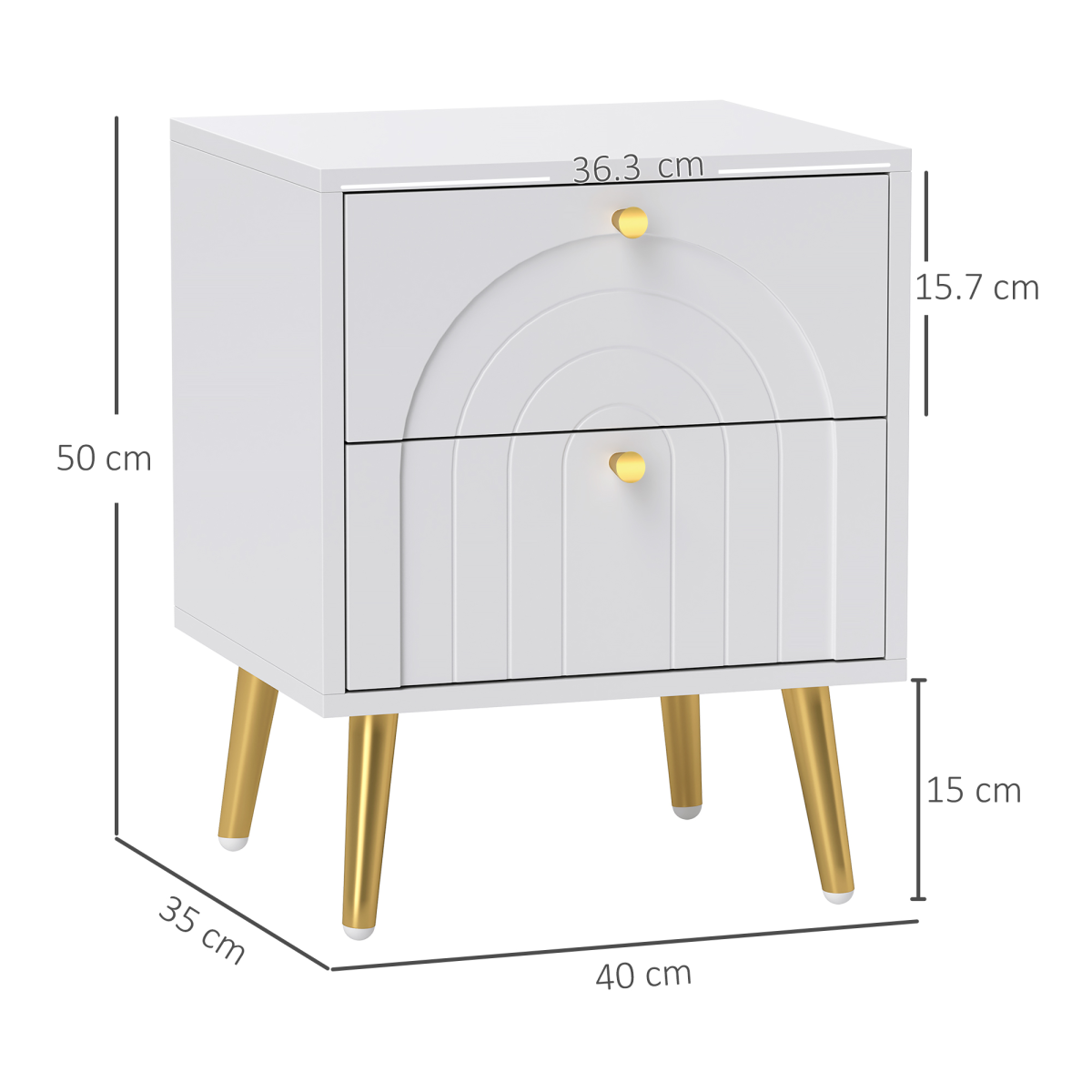 Elegant 2-Piece White Nightstand Set with 2 Drawers & Gold Accents