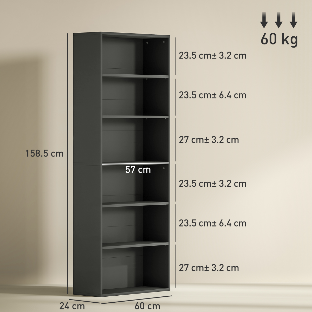 Modern 6-Tier Adjustable Bookshelf - Stylish Freestanding Bookcase, Black