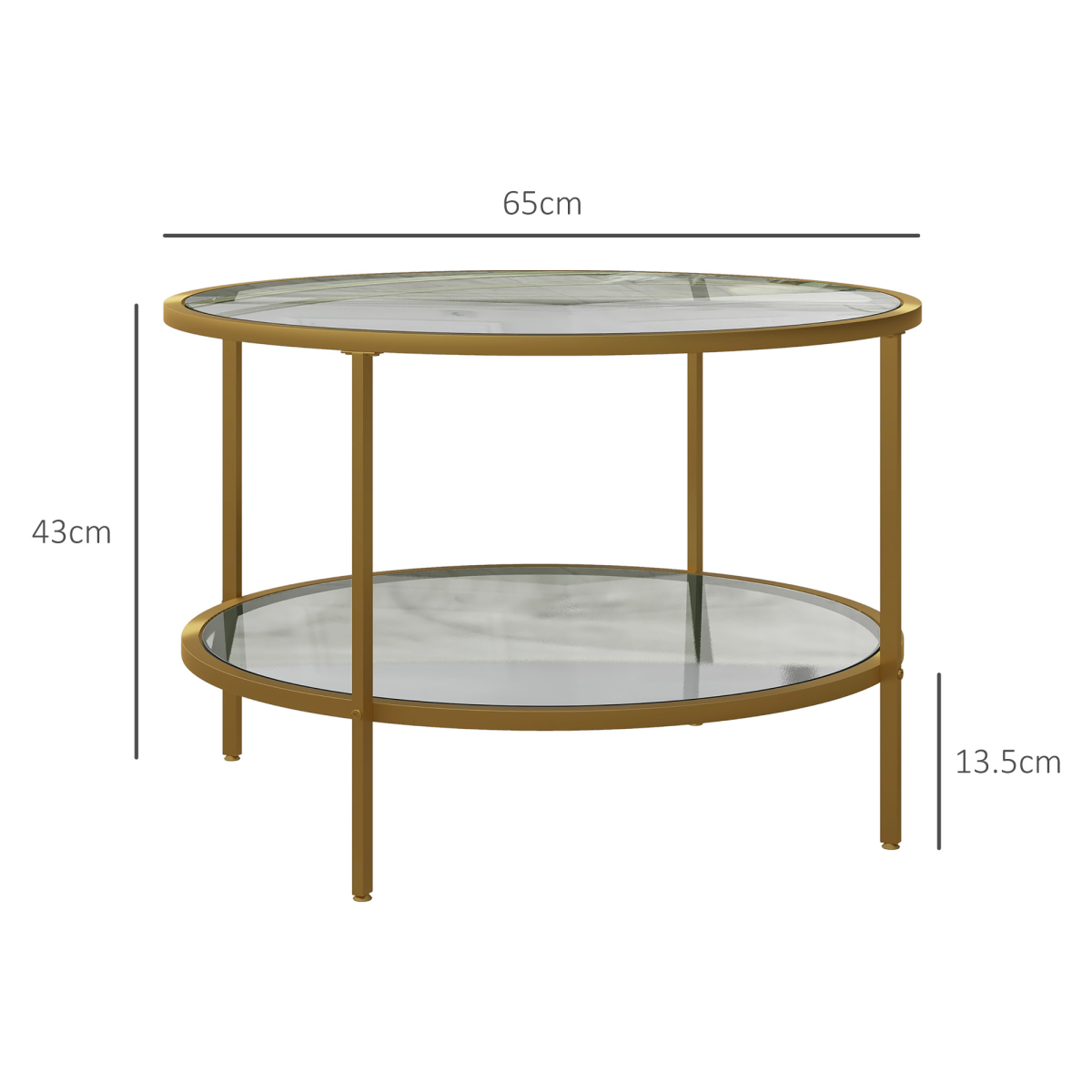 Elegant Gold Round Coffee Table with Storage Shelf & Sleek Glass Top