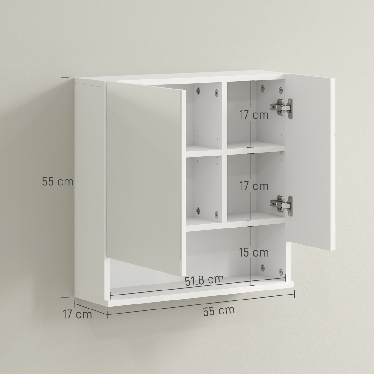 Kleankin White Wall-Mounted Bathroom Storage Cabinet with Mirror & Adjustable Shelves