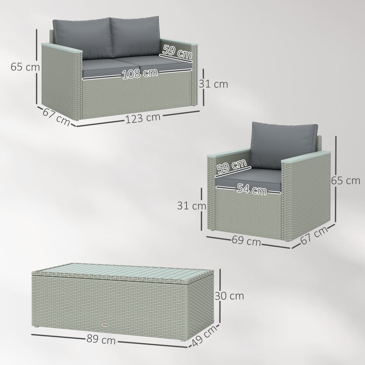 Chic 4-Piece Rattan Garden Set with Cushions - Light Grey Comfort!