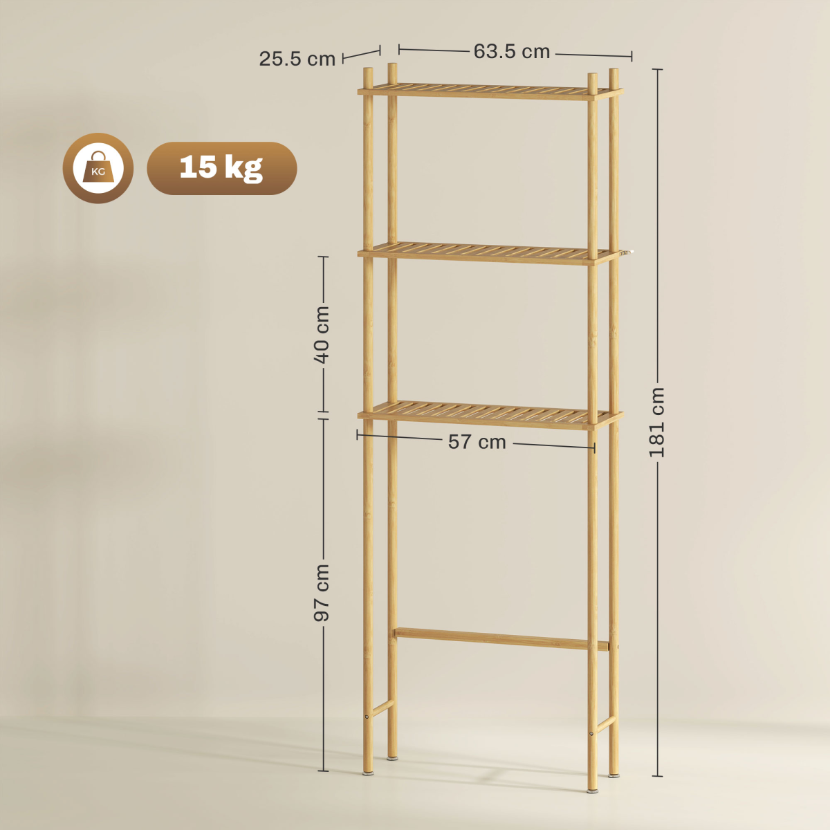 Maximize Space: Bamboo Over Toilet Storage Unit with 3 Shelves