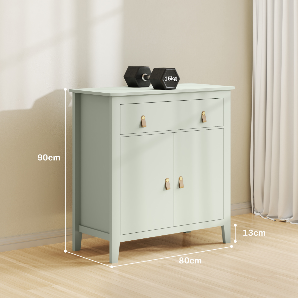 Chic Farmhouse Sideboard with Drawer and Adjustable Shelves - Light Green