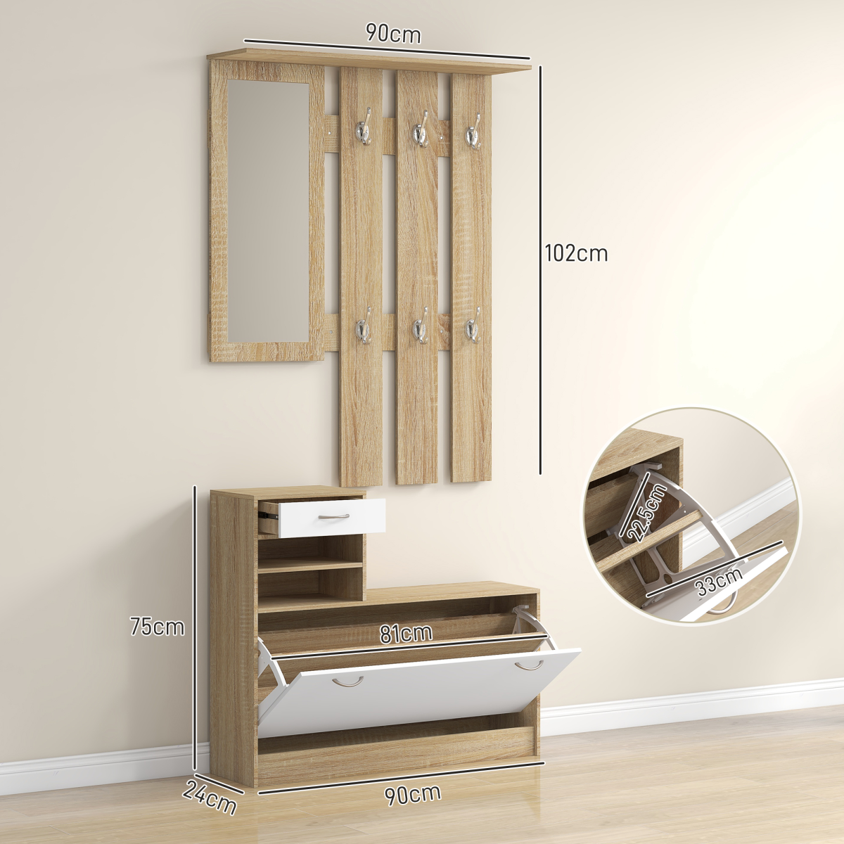 Transform Your Entryway: 3-in-1 Hallway Organizer with Shoe Cabinet & Mirror
