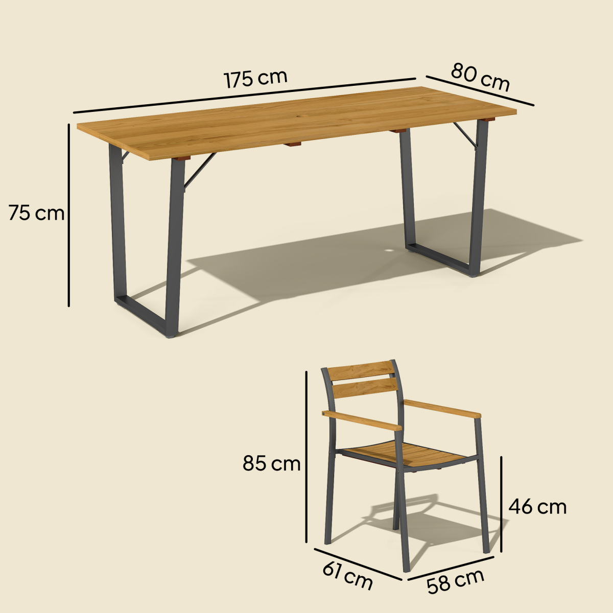 Chic 7-Piece Garden Dining Set: Table & 6 Stacking Chairs, Brown