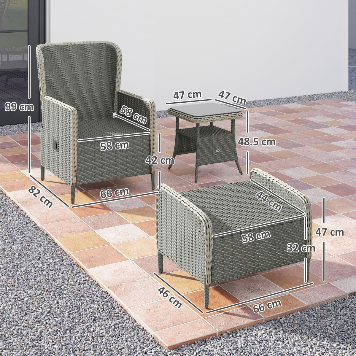 Charcoal Grey Rattan Garden Furniture Set with Reclining Armchairs
